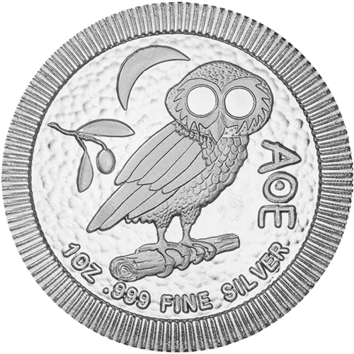 Vorderseite der 1 Unze Silber Eule von Athen 2021 von Hersteller New Zealand Mint