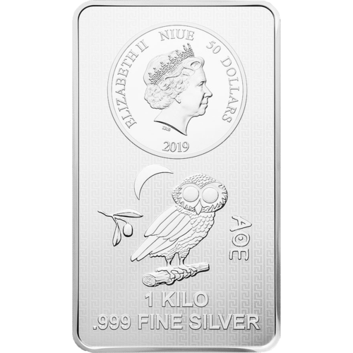 Vorderseite des 1 kg Silber Münzbarren Eule 2021 von Asahi Refining