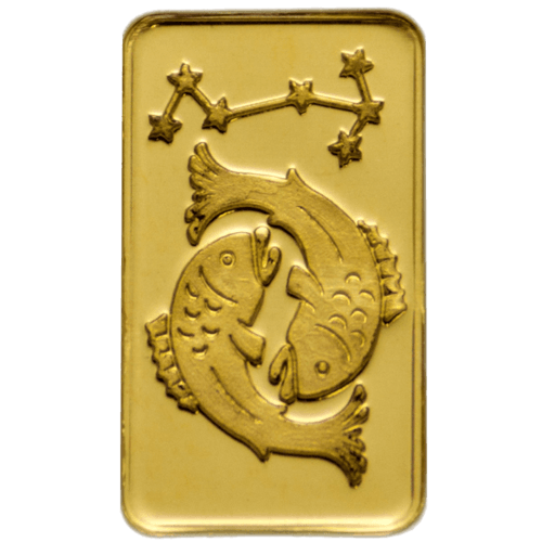 Vorderseite Goldbarren Sternzeichen Fische 1 Gramm, der Hersteller MünzManufaktur