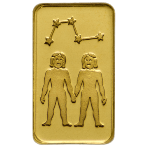 Vorderseite Goldbarren Sternzeichen Zwilling 1 Gramm, der Hersteller MünzManufaktur