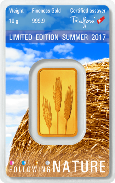 10 g Goldbarren Heraeus Following Nature 2017 Sommer