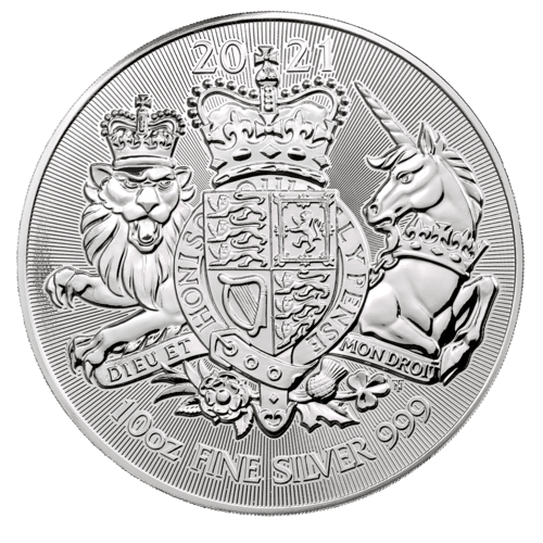 Vorderseite der 10 Unzen Silber The Royal Arms 2021 von Hersteller Royal Mint