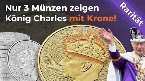 Drei Münzen zeigen König Charles mit Krone Drei Münzen zeigen König Charles mit Krone