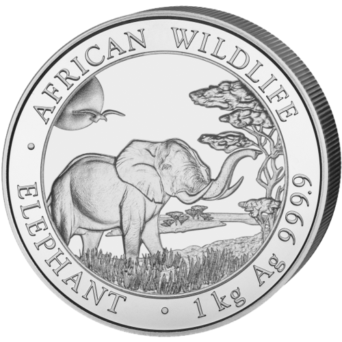 Vorderseite 1 kg Silbermünze Somalia Elefant 2019 999er Feinsilber von Hersteller Geiger Edelmetalle AG