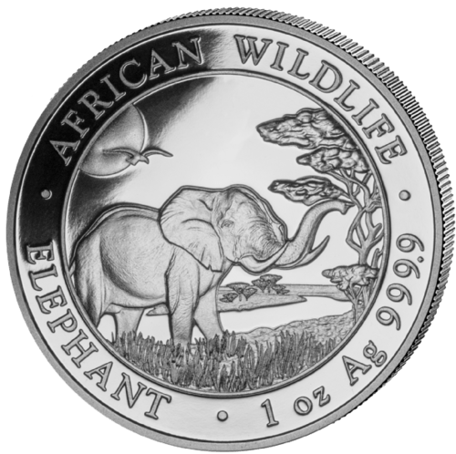 Vorderseite der 1 Unze Silber Somalia Elefant 2019 von Hersteller Geiger Edelmetalle AG