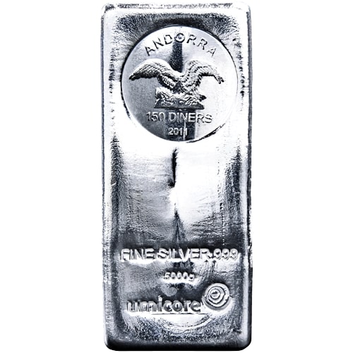 5 Kg Umicore Silber-Münzbarren mit Andorra-Münzemblem von Hersteller Umicore