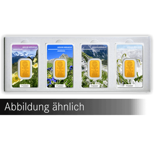 4-teilige Sammelbox 1 Goldbarren Following Nature 2019/20 Unze im Etui, der Hersteller Argor-Heraeus