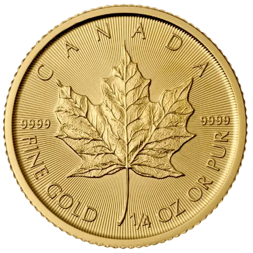 Vorderseite Goldmünze 1/4 Unze Maple Leaf diverse Jahrgänge, der Hersteller Royal Canadian Mint