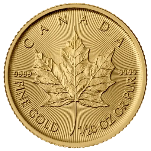 Vorderseite Goldmünze 1/20 Unze Maple Leaf diverse Jahrgänge, der Hersteller Royal Canadian Mint