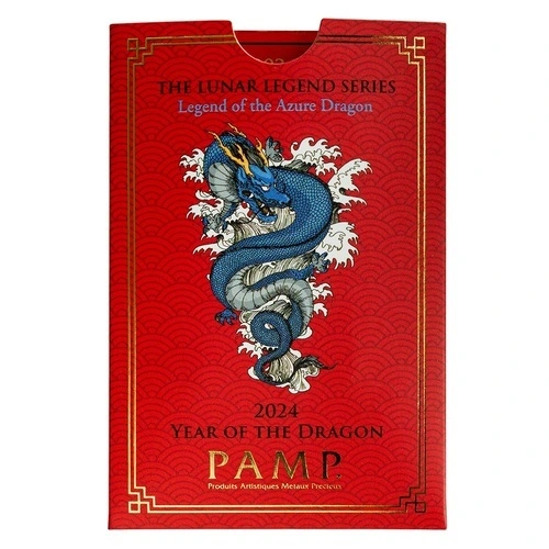 10 g Silberbarren PAMP Lunar Legends Azure Dragon 2024 Verpackung Vorderseite 