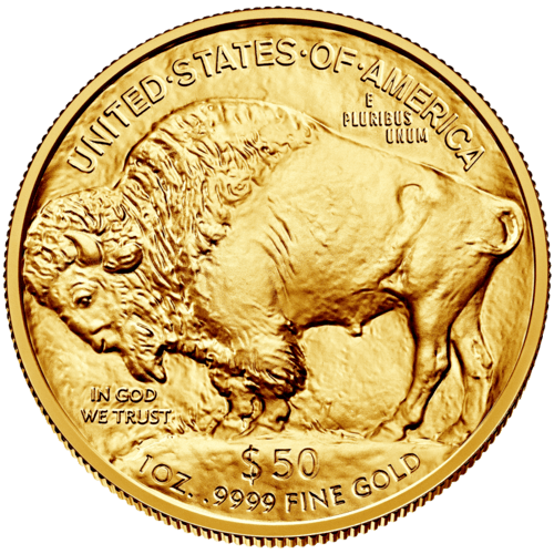 Vorderseite Goldmünze 1 Unze American Buffalo 2022, der Hersteller United States Mint