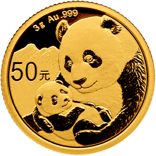 Vorderseite Goldmünze 3 Gramm China Panda 2019, der Hersteller China Mint / China Gold Coin Inc./ Shanghai Mint