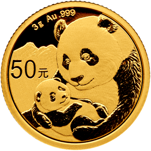 Vorderseite Goldmünze 3 Gramm China Panda 2019, der Hersteller China Mint / China Gold Coin Inc./ Shanghai Mint