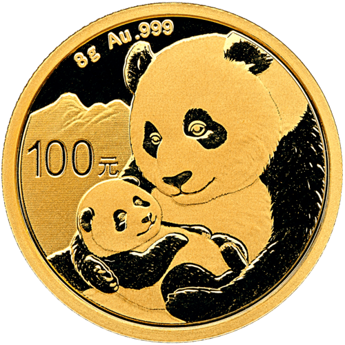 Vorderseite Goldmünze 8 Gramm China Panda, der Hersteller China Mint / China Gold Coin Inc./ Shanghai Mint