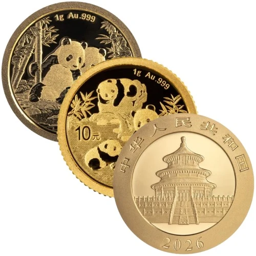 1 g Gold China Panda diverse Jahrgänge
