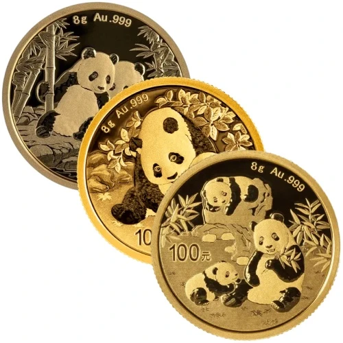 8 g Gold China Panda diverse Jahrgänge