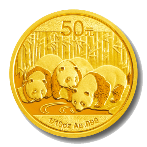 Vorderseite Goldmünze 1/10 Unze China Panda diverse Jahrgänge, der Hersteller China Mint / China Gold Coin Inc./ Shanghai Mint