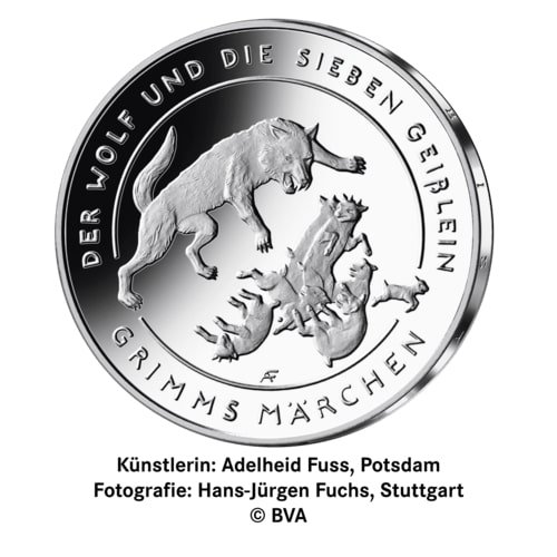 Vorderseite der 20 Euro Gedenkmünze Der Wolf und die sieben Geißlein 2020 von Hersteller Münze Deutschland