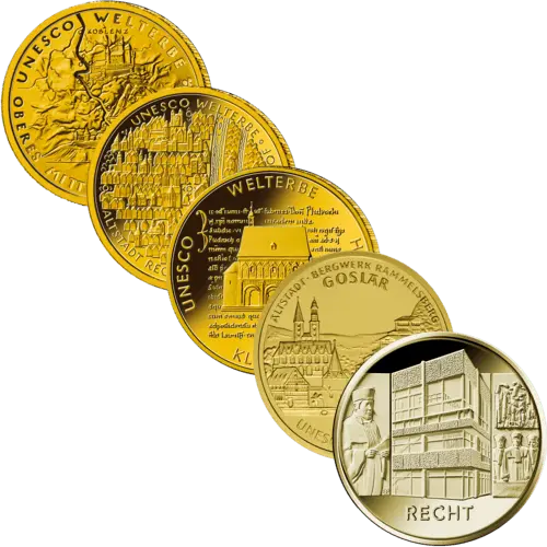 5 Vorderseiten 1/2 Unze Gold 100 Euro Deutschland Diverser Jahrgänge, von dem Hersteller Div. dt. Prägeanstalten 5 Vorderseiten 1/2 Unze Gold 100 Euro Deutschland Diverser Jahrgänge, von dem Hersteller Div. dt. Prägeanstalten