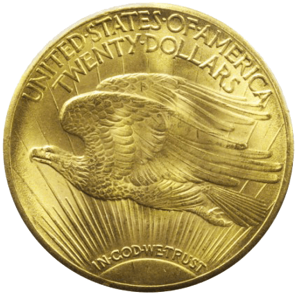 Rückseite Goldmünze 20 US-Dollar St. Gaudens Double Eagle diverse Jahrgänge, der Hersteller United States Mint
