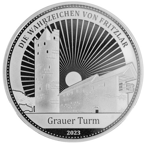 1 Unze Silbermedaille Fritzlar Grauer Turm 2023 Vorderseite
