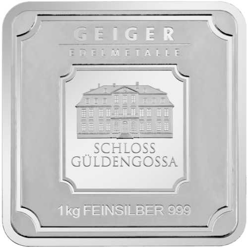 Vorderseite des 1 kg Silberbarren Geiger original von Hersteller Geiger Edelmetalle AG