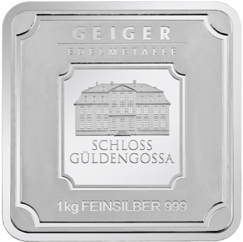 Vorderseite des 1 kg Silberbarren Geiger original von Hersteller Geiger Edelmetalle AG