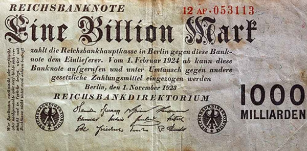 Eine Billion Mark Geldschein Eine Billion Mark