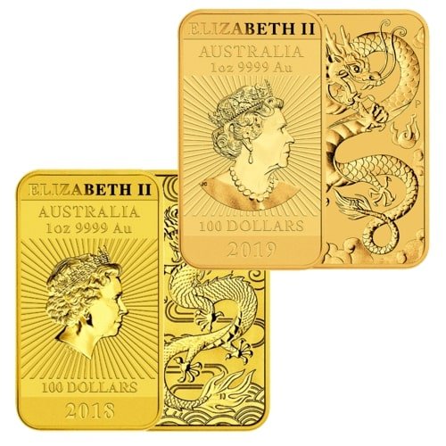 Vorderseite und Rückseite Goldbarren Drache diverse 1 Unze, der Hersteller Perth Mint