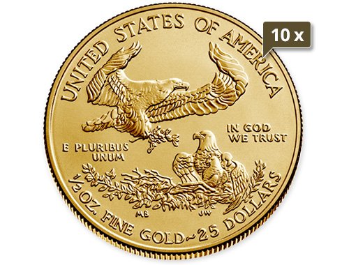 10 x 1/10 Unze Gold American Eagle diverse Jahrgänge