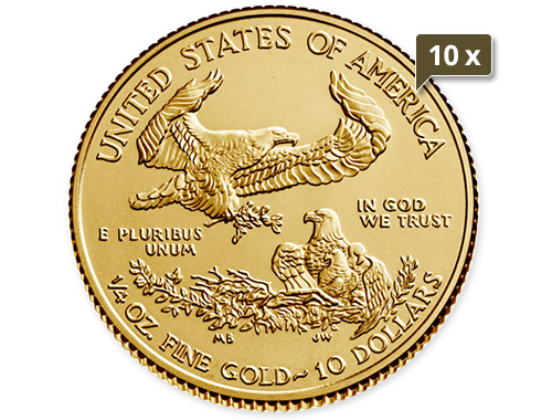 10 x 1/4 Unze Gold American Eagle diverse Jahrgänge