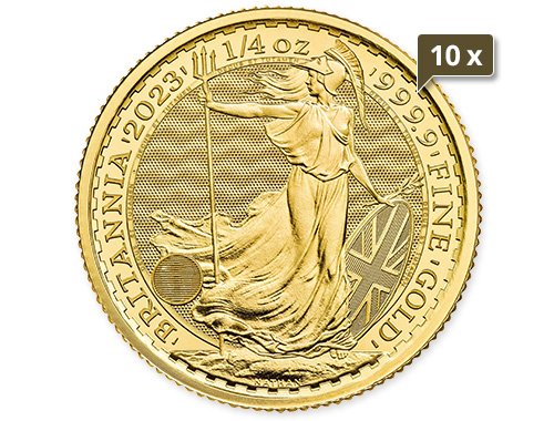 10 x 1/4 Unze Gold Britannia 2023 Charles III. ohne Krone