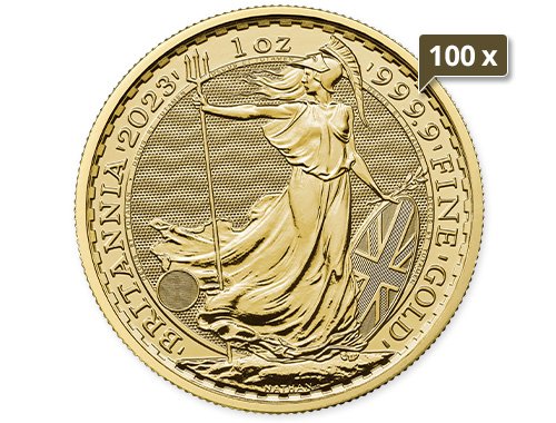 100 x 1 Unze Gold Britannia 2023 Charles III. ohne Krone