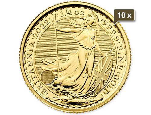 10 x 1/4 Unze Gold Britannia diverse Jahrgänge