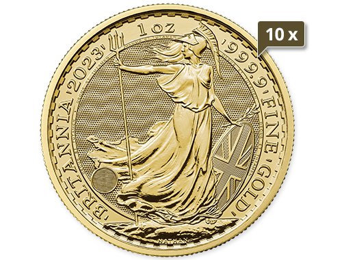 10 x 1 Unze Gold Britannia diverse Jahrgänge