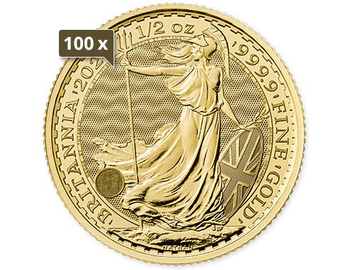 100 x 1/2 Unze Gold Britannia 2024