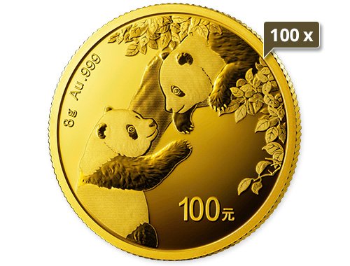 100 x 8 g Gold China Panda 2023