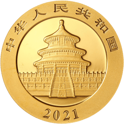 Rückseite Goldmünze 1 Unze China Panda 2021, der Hersteller China Mint / China Gold Coin Inc./ Shanghai Mint 