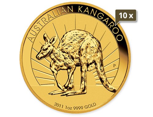 10 x 1 Unze Gold Australien Känguru diverse Jahrgänge