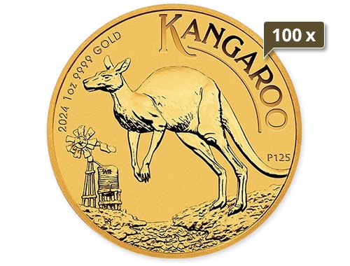 100 x 1 Unze Gold Australien Känguru 2024