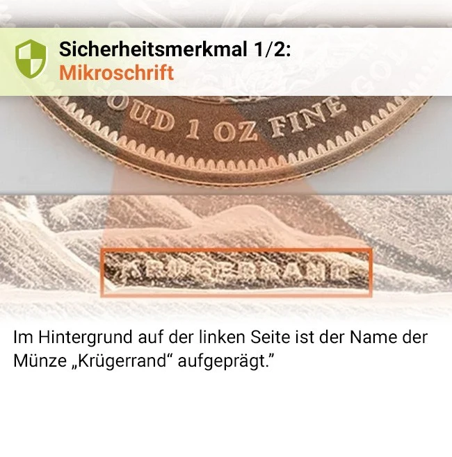 Gold Kruegerrand Sicherheitsmerkmal 1/2