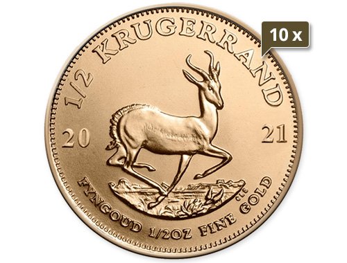 10 x 1/2 Unze Gold Krügerrand diverse Jahrgänge