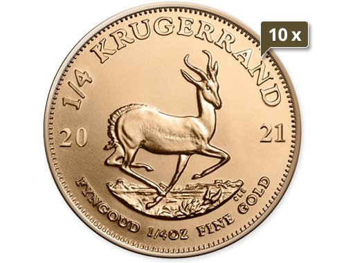 10 x 1/4 Unze Gold Krügerrand diverse Jahrgänge