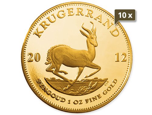 10 x 1 Unze Gold Krügerrand diverse Jahrgänge