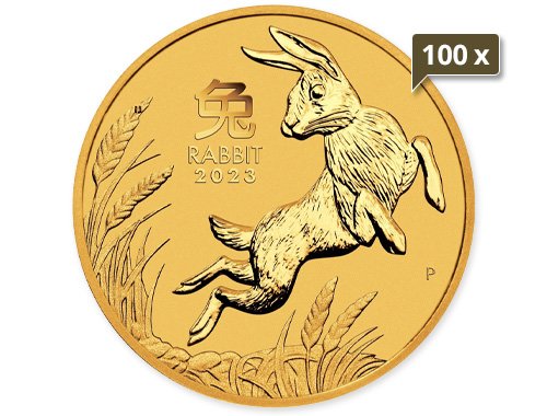 100 x 1/2 Unze Gold Lunar III Hase 2023