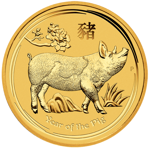 Vorderseite Goldmünze 1 Unze Gold Lunar II Schwein 2019, der Hersteller Perth Mint Australia