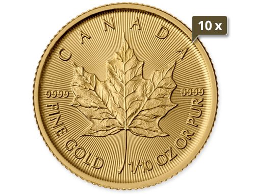10 x 1/10 Unze Gold Maple Leaf diverse Jahrgänge