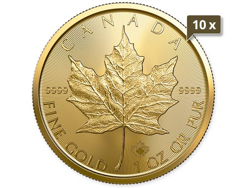 10 x 1 Unze Gold Maple Leaf diverse Jahrgänge
