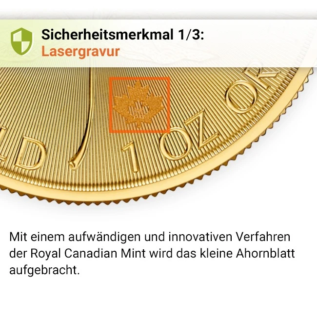 Gold Maple Leaf Sicherheitsmerkmal 1/3