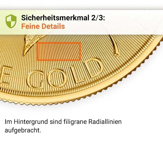 Gold Maple Leaf Sicherheitsmerkmal 2/3